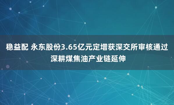 稳益配 永东股份3.65亿元定增获深交所审核通过 深耕煤焦油产业链延伸